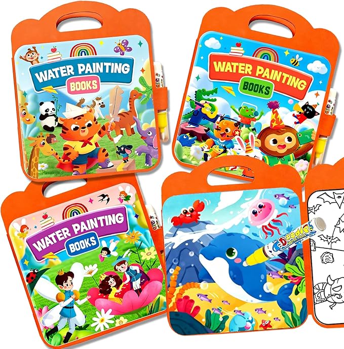 Usmfuie Water Coloring Book for Toddlers 1-3 - Mess Free Reusable Magic Reveal Montessori Painting Book with Water Pen - No Mess Paint with Water Activity for Kids Ages 2-4