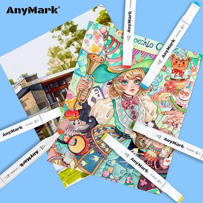 AnyMark Alcohol Markers, 168 Colors Dual Tip Art Coloring Markers Set for Adult Book Drawing Sketching Painting, Chisel & Fine, White Penholder