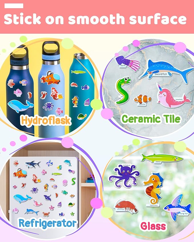 Benresive Reusable Sticker Book for Toddlers, Stickers for Kids, Travel Toys for Arts & Crafts Activities, Birthday Gift for Boys & Girls, Ocean Themes