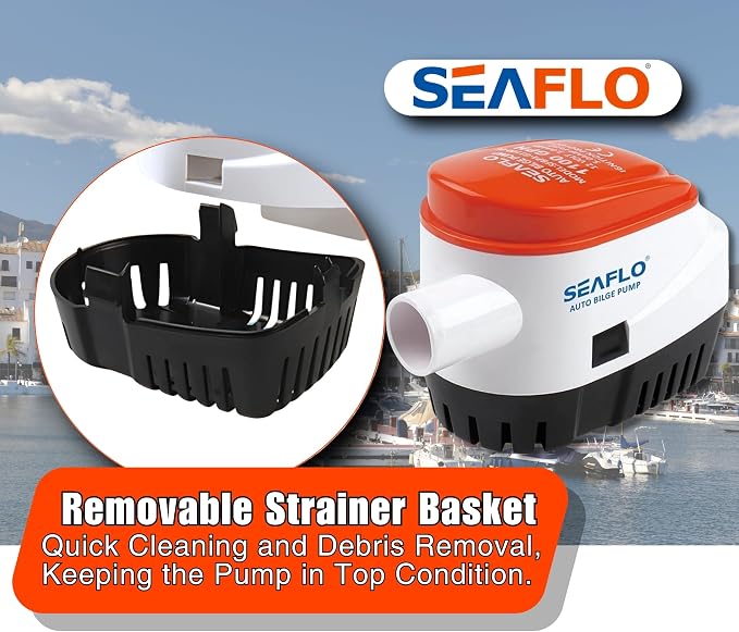 SEAFLO 06 Series Automatic Submersible Bilge Pump - 1100 GPH, 12V, 1-1/8"" Outlet, 4-Year Warranty! Built-In Float Switch, Snap-Off Strainer, Compact for Marine Boat Yacht, CE & Rohs Certified