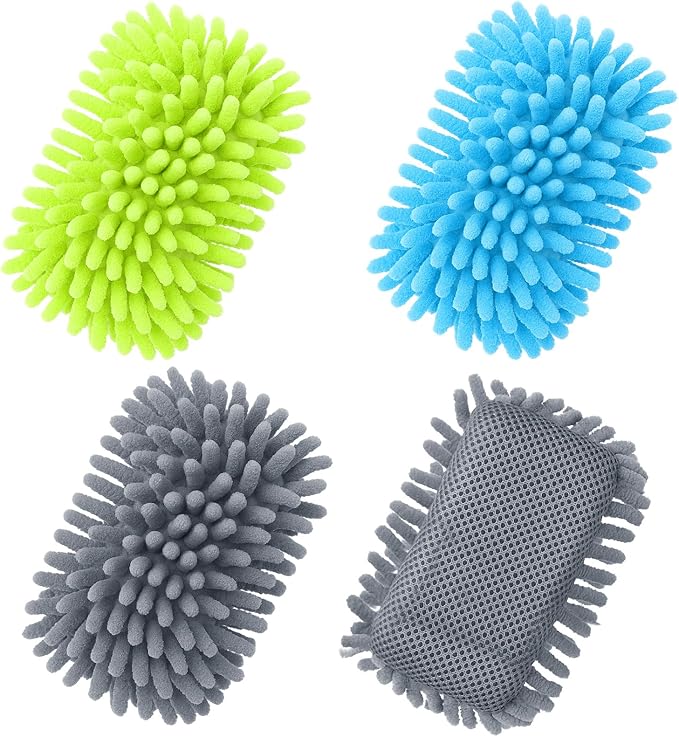 Zonon 4 Pieces Dry Erase Eraser Microfiber Shag Washable Whiteboard Eraser for Markers, Chalk, Home and Office (Blue,Green,Gray)