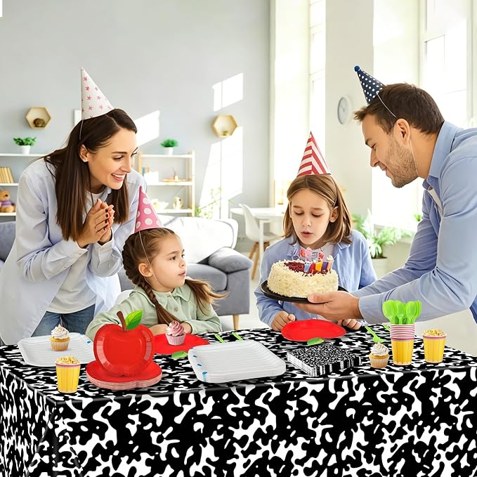 170 Pcs Back to School Party Supplies Tableware Set Red Apple Pencils Paper Plates Napkins Cups Composition Notebook Disposable Tablecloth for Preschool First Day of School Graduation Party, Serves 24