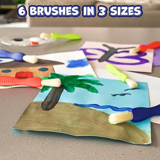 READY 2 LEARN Triangle Grip Toddler Paint Brushes - 6 Bright Colors - Paintbrush Set for Toddler Art - Thick Kids Paint Brushes - Art Supplies for Toddlers 1-3