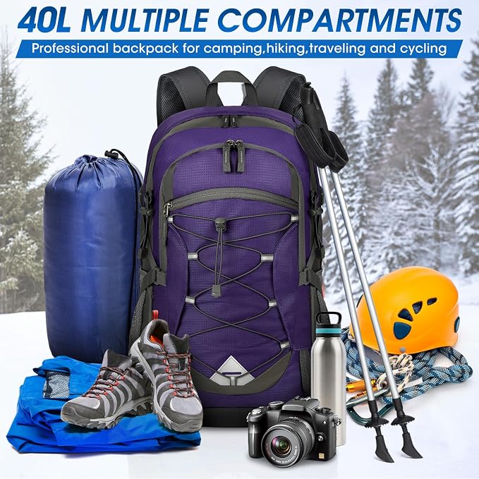 IGOLUMON Hiking Backpack 40L Packable Lightweight Camping Daypack Men Women | Multi-compartment storage Water-resistant Foldable Nylon Material Hiking Day pack for Camping Cycling Outdoor