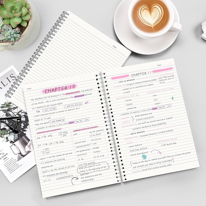 RETTACY Spiral College Ruled Notebook, 2-Pack, 160 Pages per Pack, B5 Medium Size (7.6" x 10"), for School, Work, Writing, Journaling, 100 GSM Thick Paper, Flexible Plastic Cover