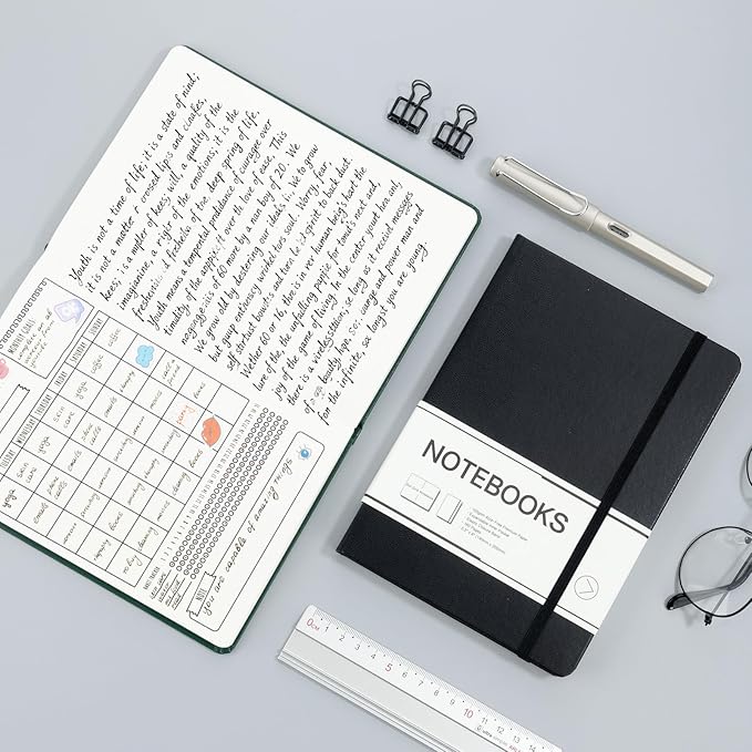 M&G Dotted Journal Notebook, 160 Pages, A5 Medium Size 5.6" x 8" for Men Women, 100GSM Thick College Ruled Paper Bullet Journal for Note Taking, Work & Office, Leather Hardcover, Black