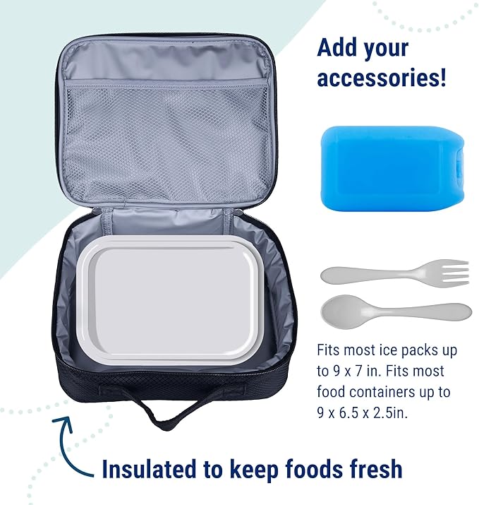 Wildkin Kids Insulated Lunch Box, Keeps Food Hot or Cold, BPA-Free with Mesh Pockets & Easy-Clean Lining – Ideal for School, Travel & Daycare – Rip-Stop Black