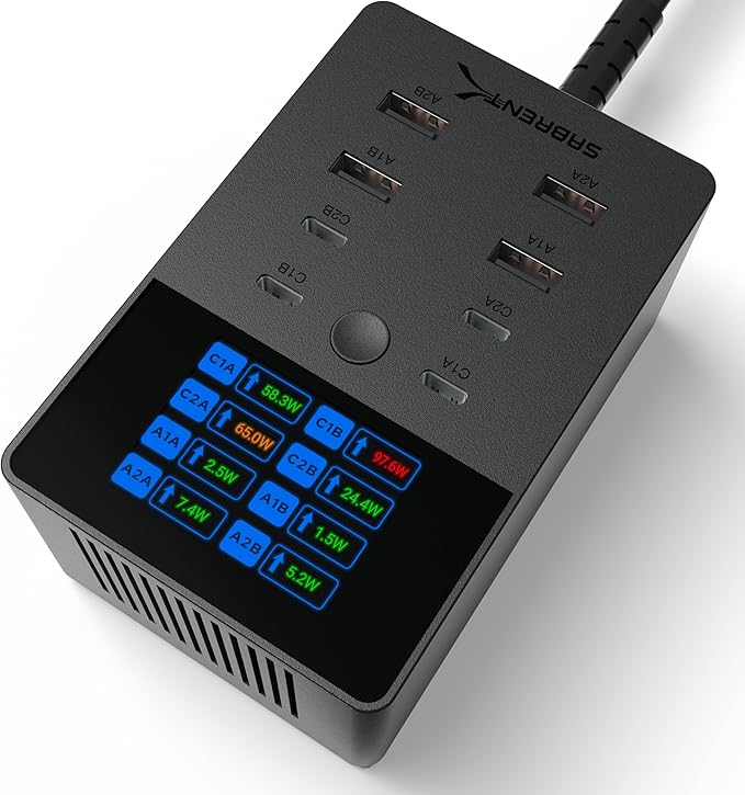 SABRENT VOLTIK Charging Station, 252W 8-Port USB C and USB A Desktop Charger, UL Certified with Real-Time LCD Display, Fast Charging for MacBook, iPhone, Samsung and More