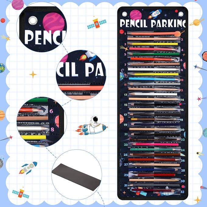 Sabary Pencil Parking Pocket for Classroom,Hanging Pencil Holder Wall Organization Numbered pencils Dispenser with Magnetic Strip Grommets for Back to School Student Essentials(Novel)