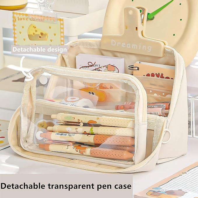 Large Pencil Pouch Big Pencil Case Big Capacity Aesthetic Pen Cosmetic Bag Pen Stationery Organizer Simple, College Office Home Travel Storage Bag (Blue)