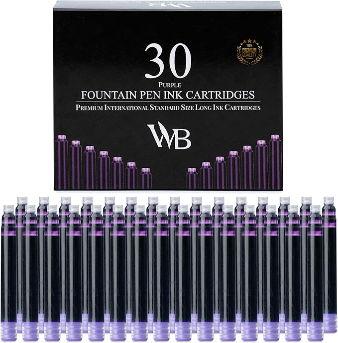Wordsworth & Black Fountain Pen Ink Refills - Set of 30 Purple Ink Cartridges - International Standard Size - Length APPR 2.3" - Base Diameter APPR 0.24 Inch - Disposable and Generic