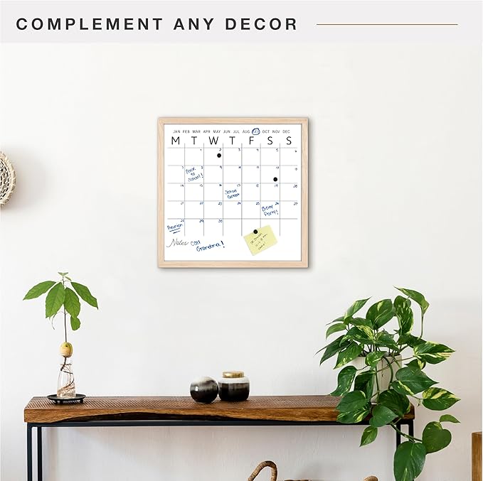 MCS Dry Erase Calander 24x24 Natural Framed Monthly Calendar for The Wall, Stay Organized with Family Planner for Appointments, Sports, Events & More