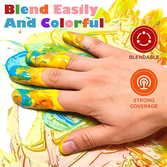 AROIC Non-Toxic Finger Paint Set - Vibrant Washable 8 Colors (60ml), Creative Art Gift for Children Age 12+, Hand Painting Art Supplies for DIY Crafts