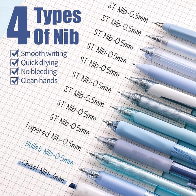 Four Candies Ocean Series Gel Pens, Black & Blue Ink Journaling Pens with 0.5 mm Fine Point, Cute School Office Supplies Aesthetic Desk Accessories, Set of 12