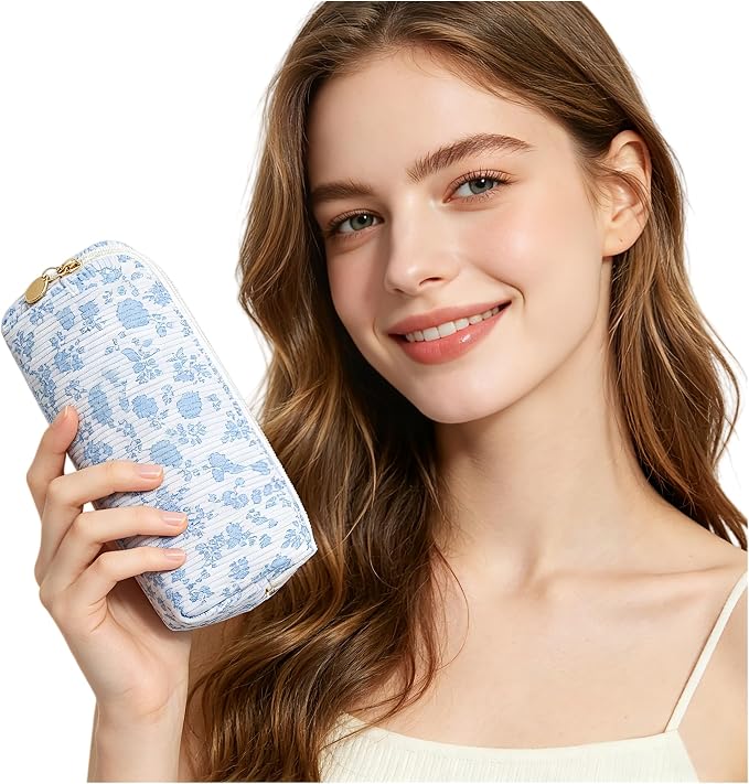 Pencil Case, Pencil Pouch for Women, Pencil Case Small, Pencil Pouch Aesthetic (Blue floral)