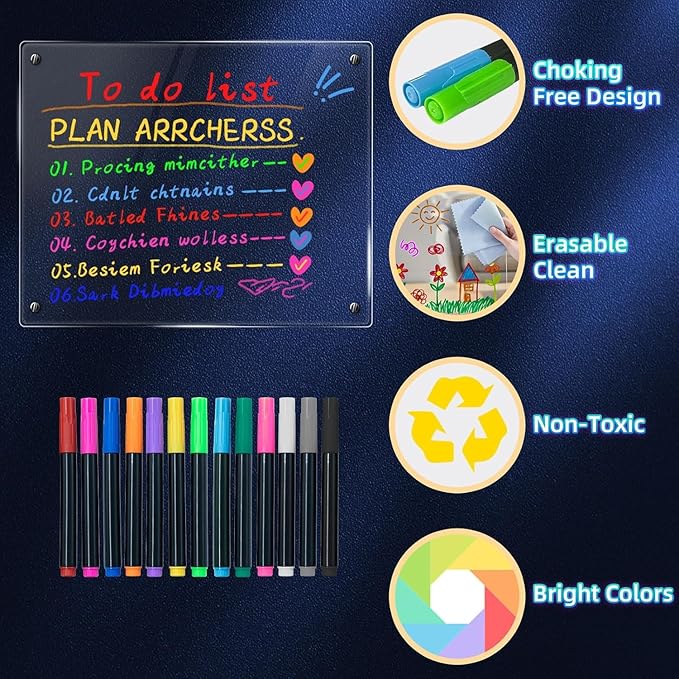 13 Colors Washable Marker Colouring Pens for Led Drawing Board, Felt Tip Paint Marker Pens Compatible with Colour books, Wet or Dry Erase Colouring Markers for Kids