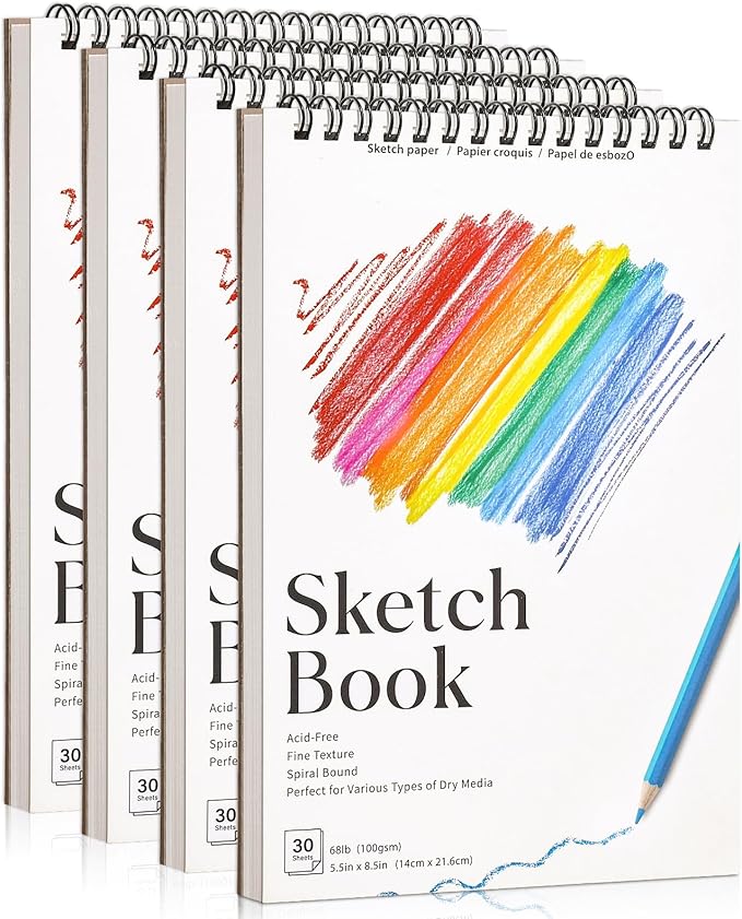 4 Pack Small Sketch Books, 5.5 x 8.5 Inch Mini Sketchbook, 68lb/100gsm Spiral Bound Small Sketch Pad, Acid Free Art Supplies Drawing Painting Sketchbook for Kids, Beginners, Artists & Graduation Gift