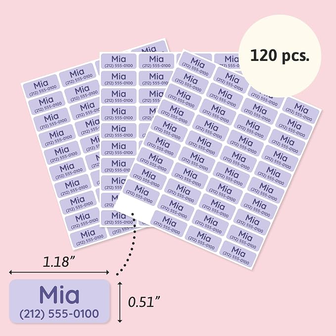 TeddyLabels - Clothing Labels for Nursing Home (120) – Self-Adhesive Name Tags for Clothes and Personal Items. Personalized Labels for Daycare, Nursing Homes, and Laundry Use - Light Purple