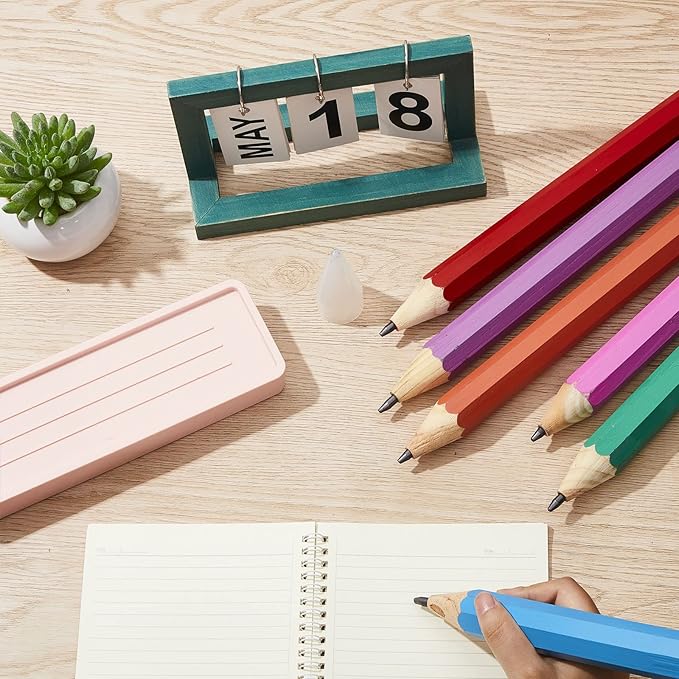 Lewtemi 12 Pcs Wooden Jumbo Pencils 14 Inch Funny Big Large Novelty Pencil Wood Cool Giant Pencil for Kids Home School Office Halloween Christmas Party Prop Gift Decor Toy, 6 Colors