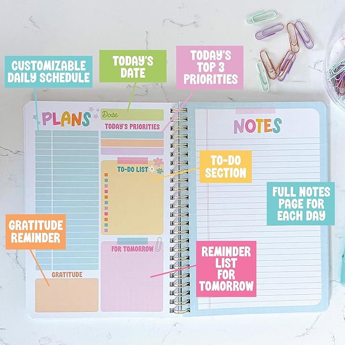 Hadley Designs Daily Planner Undated - Undated Daily Planner with Hourly Schedule, To Do List Notebook for Work, Day Planners for Kids & Adults, Teacher Supplies, Teacher Graduation Gifts
