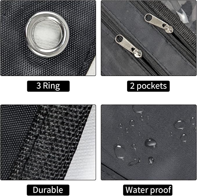 YoeeJob 2 Pack Expandable Pencil Pouches for 3 Ring Binders, Black | 1-inch expansion, 2 clear PVC pockets, 3 holes, large-capacity storage for school and office supplies.