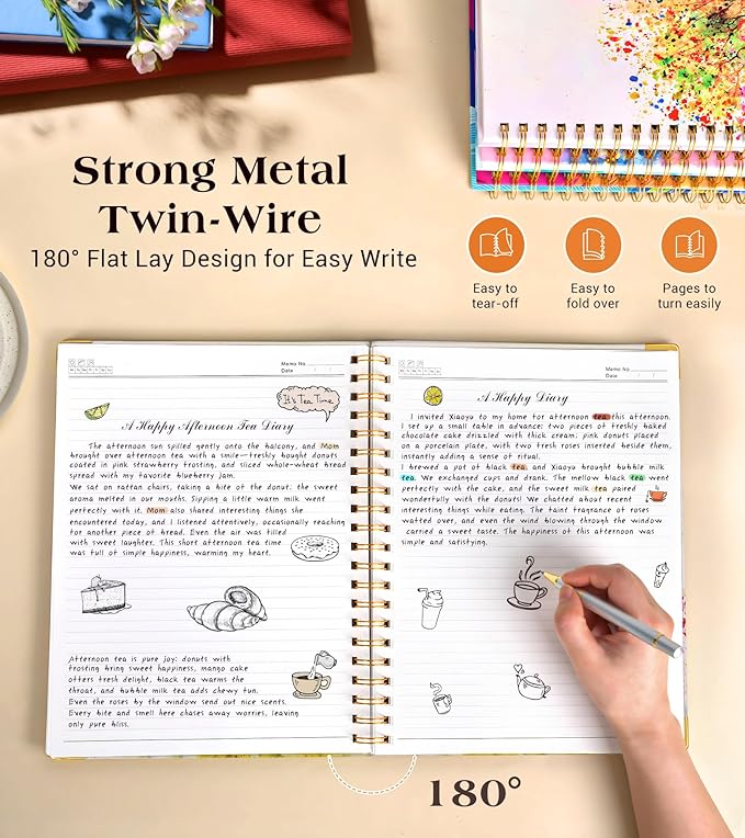 Lined Spiral Notebook Journal for Women, 150 Pages Cute Notebooks 5.75” x 8.38”, A5 Hardcover Spiral Journals with 100 GSM Thick Paper, College Ruled Notebook for Writing Work School, Colorful Tree of Life