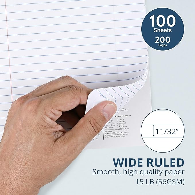 ROARING SPRING Hard Cover Composition Notebook, Assorted Colors Marble Comp Book, 9.75″ x 7.5″, Wide-Ruled with Margin, 100 Sheets (200 Pages), Made in USA