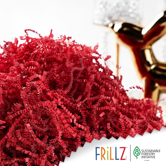 FRILLZ Crinkle Cut Paper Shred Filler for Baskets, Gifts, Packing and Protecting your Mother's Day, Christmas, Holiday, Valentine's, and other events (1 pound, Red)