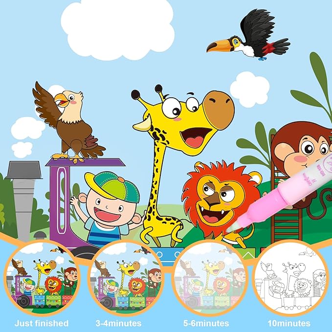 Seashang 2 Pack Reusable Water Coloring Book for Toddlers,Space & Zoo Themes Magic Water Painting Books Mess-Free Coloring Book with Water Pen for Kids Ages 3+