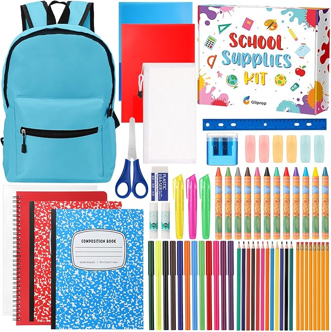 Gilprop 79 Pcs Christmas Gift Box for K-5 Elementary Middle Kit Bundle Bulk Essential for Operation Charity Xmas Gift(Blue)