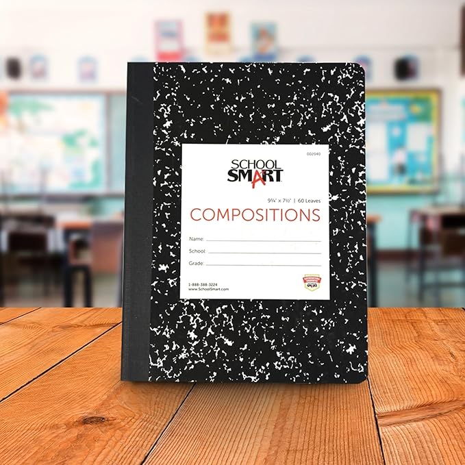 School Smart Hard Cover Ruled Composition Book, 60 Sheets, 9-3/4 x 7-1/2 Inches