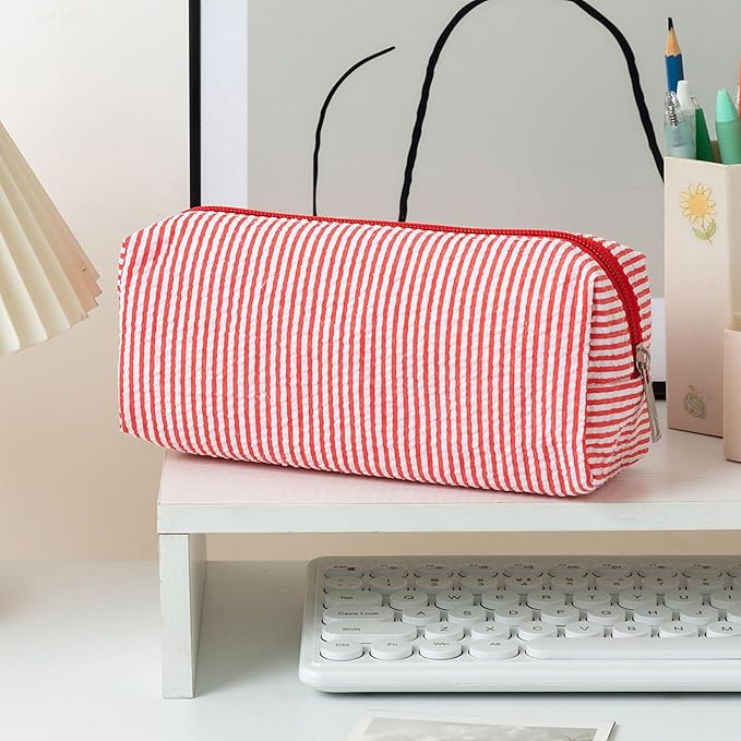 Cute Pencil Case Capacity Pencil Pouch Aesthetic Pen Bag Office Stationery Organizer Simple Sturdy Multifunctional Cosmetic Pouch (red)