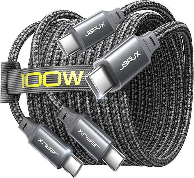 JSAUX 100W USB C to USB C Cable [2-Pack 3.3FT], USBC Type C Fast Charging Cord for iPhone Air/iPhone 17/iPhone 17 Pro/iPhone 17 Pro Max, iPhone 16/15 Series, Galaxy S/Note Series, MacBook, iPad - Grey