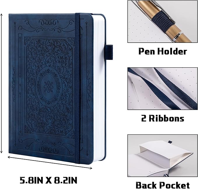 TIEFOSSI Dotted Journal Notebook, 160gsm 256 Numbered Thick Paper, A5 Hardcover Dotted Grid Diary for Women Men Work Writing, Journaling, Drawing, 5.8 x 8.3 in