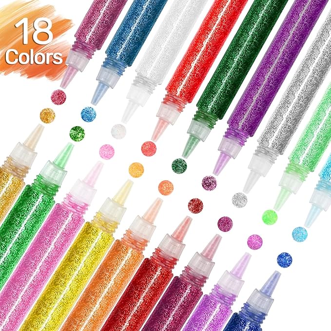 Resurhang 72 Pcs Glitter Glue Pens Bulk 18 Colors Crafts Pens Stick Glitter Glue for Crafts School Gifts Supplies for DIY Arts, Projects Scrapbooking, Cards(6 ml)