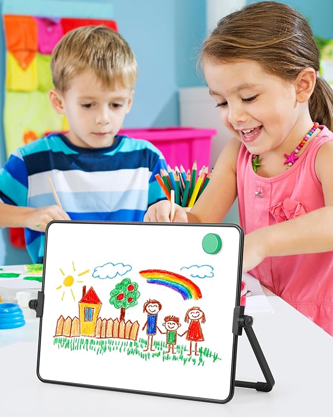 Dry Erase Whiteboard for Students,Small Mini Magnetic Double-Sided Desktop White Board with Stand,Portable Small Whiteboard with 3 Markers/3 Magnets/1 Eraser for Drawing, Home, School,8.27" x 11.8"