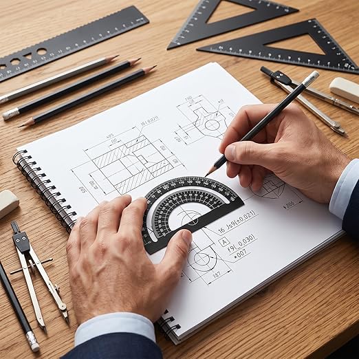 Metal Geometry Set 4 PCS Aluminum Triangular Ruler Set Geometry Math Drafting Ruler Kit Includes Protractor Triangle Rulers Straight Rulers for Math Drawing Drafting Art School Office Supplies (Black)