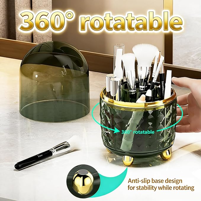 GOTOBA 360° Rotating Dust-Proof Multi-Purpose Storage Organizer - Perfect for Silverware, Utensils (Forks, Knives) & Makeup Brushes, Countertop Holder for Kitchen & Vanity