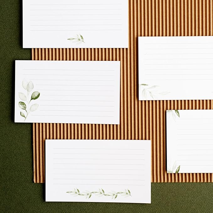 Green Leaf Index Cards by Pure Print and Design | Floral Flash Cards Perfect For Study Sessions & Learning | 100 Cards of Premium Quality with 5 Different Designs | Green Leaf | 3x5 inches