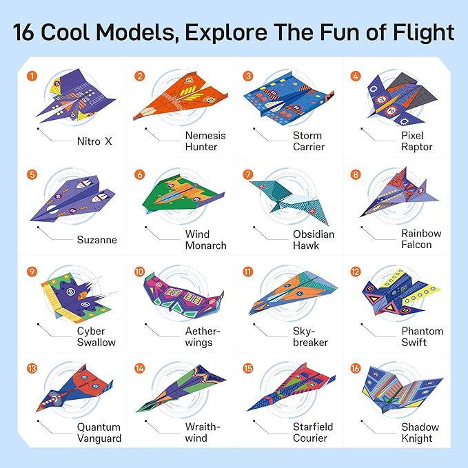 Leven DIY Paper Airplane Book, 16 Creative Folding Paper Planes with 48 Sheets of Colorful Origami Paper, Arts & Crafts Kit with Video Tutorials – Gifts for Boys and Girls Ages 3–12+ 11 * 8.3 inches