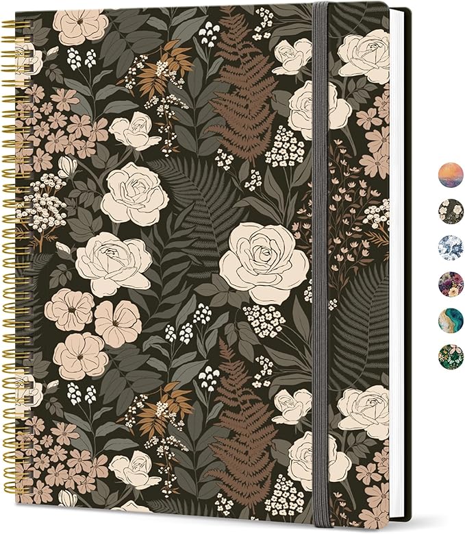 Taja Large Spiral Lined Journal for Women, 8.5" x 11" Notebooks for Work Collge Ruled, A4 Aesthetic Cute Journaling Notebooks for Writing, Plastic Cover, Wild Rose