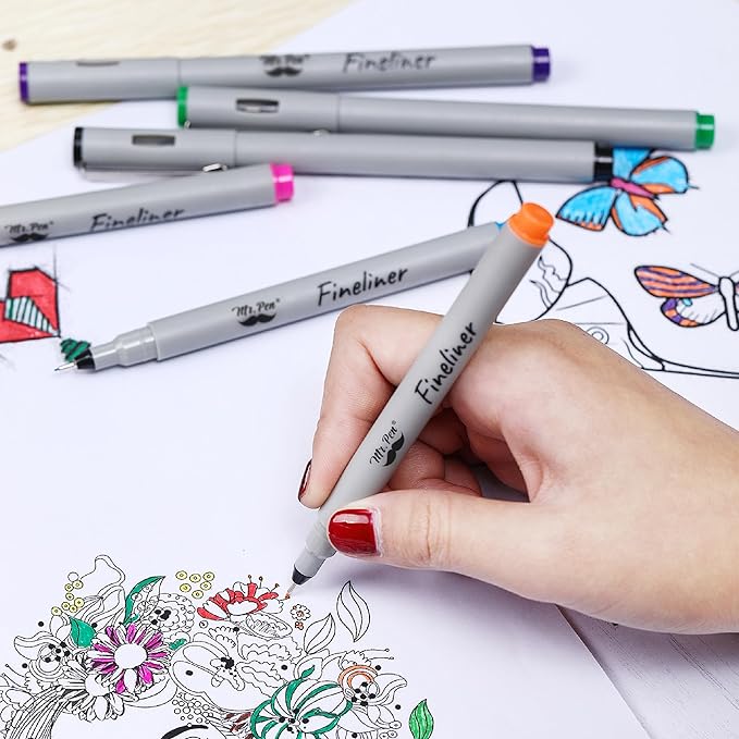 Mr. Pen- Colored Fineliner Pens, 6 Pack, 0.2mm Ultra Fine Point, Smooth Bible Journaling Pens for Detailed Drawing, Note-Taking, Coloring, Sketching, Planning & Art Projects, School Supplies