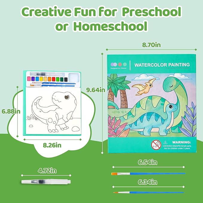 Paint with Water Coloring Books for Kids - Water Coloring Painting Book for Toddlers, 24Pages Drawing Activity Dinosaur No Mess Art for Kid Ages 3-8, Arts Crafts Activities Holiday Gift for Girls Boys