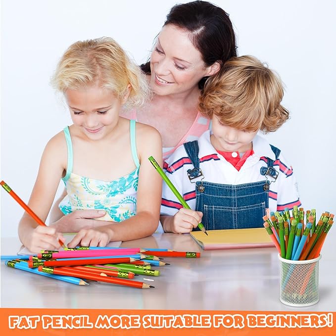 Fainne 48 Pcs Fat Pencils Jumbo Big Thick Large Pencils and 3 Pieces Sharpeners for Kids Beginners Preschoolers Kindergarten School Office Supplies(Multicolor,Triangle)