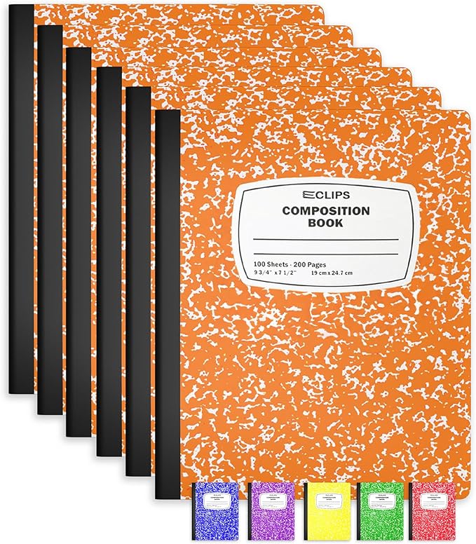 Composition Notebook Wide Ruled Composition Notebooks Bulk Orange Marble Hard Cover Wide Ruled Notebook Paper Note Books For Schools Marble Composition Books 100 Sheets 200 Pages 9.75” x 7.25” (6 Pack, Orange)