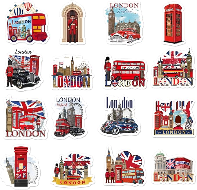 Wxiben London Fridge Magnets Gifts - 16Pcs London Souvenirs Gift City Travel Magnetic Refrigerator United Kingdom Red Phone Box Fridge Magnetic Stickers for Home Kitchen Office Locker Traveler Tourist