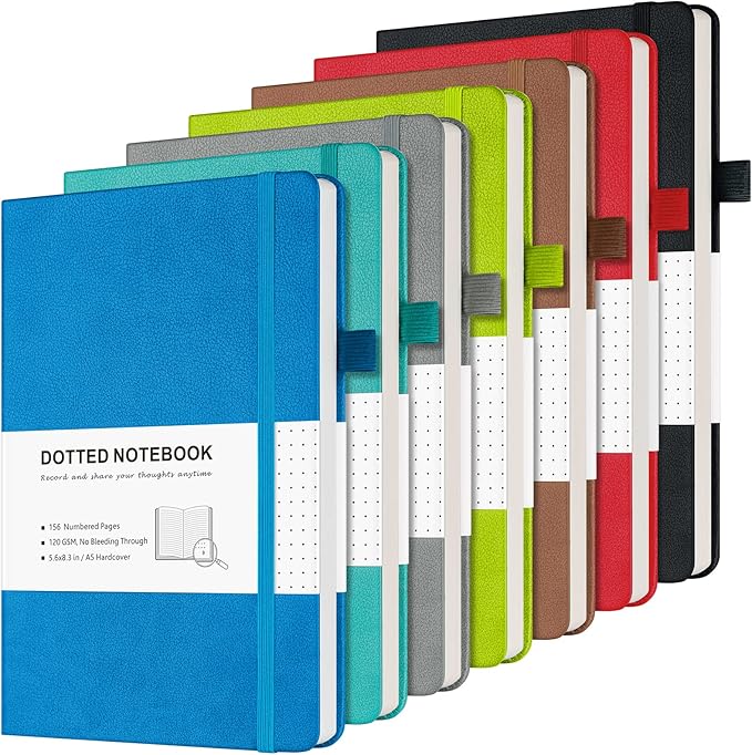 Graph Paper Notebook, 7 Pack Hardcover Notebook, Grid Notebook Journal for Women, Men, Large Leather Journals for Writing, Thick Paper, A5 Notebooks for Work, School Supplies, Engineering, 5.7"x8.5"