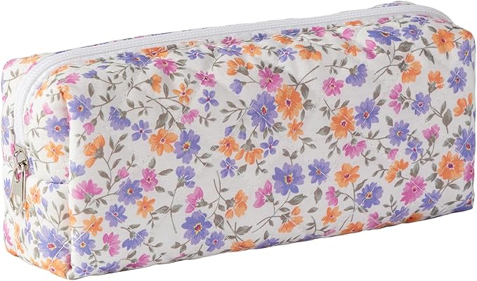 Pencil Case Office College School Storage Bag Pouch Holder Box Organizer Makeup Pouch Cosmetic Bag Aesthetic Cute Pen Case for Girls Boys Kids (Purple flower)
