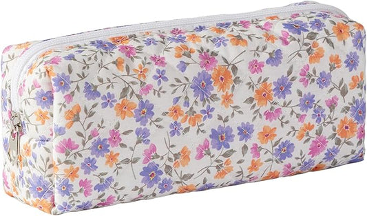Pencil Case Office College School Storage Bag Pouch Holder Box Organizer Makeup Pouch Cosmetic Bag Aesthetic Cute Pen Case for Girls Boys Kids (Purple flower)