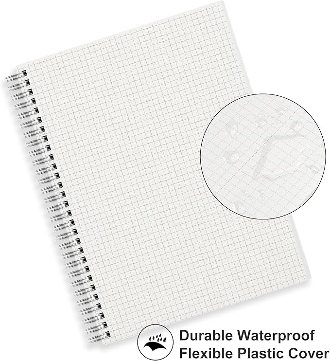 RETTACY Graph Grid Paper Notebook, 2-Pack, 160 Pages per Pack, B5 Medium Size (7.6'' × 10''), 100 GSM Thick Paper, Spiral-bound, Flexible Plastic Cover, for Students, Homework, Math, Engineering